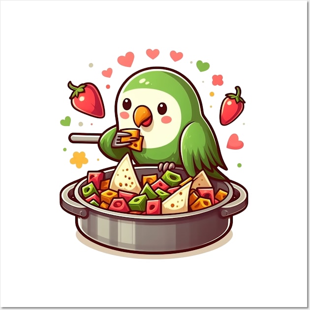 cute love birds are eating Mexican specialties, Tacos, Burritos, Enchiladas, Quesadillas, Guacamole, Fajitas, Chiles Rellenos, Tamales, Mole, Chilaquiles, Wall Art by art poo